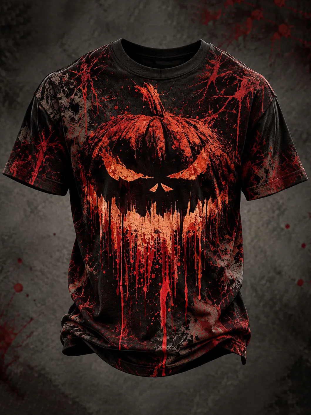 Men's Vintage Halloween Pumpkin And Blood Splatter Print T-shirt