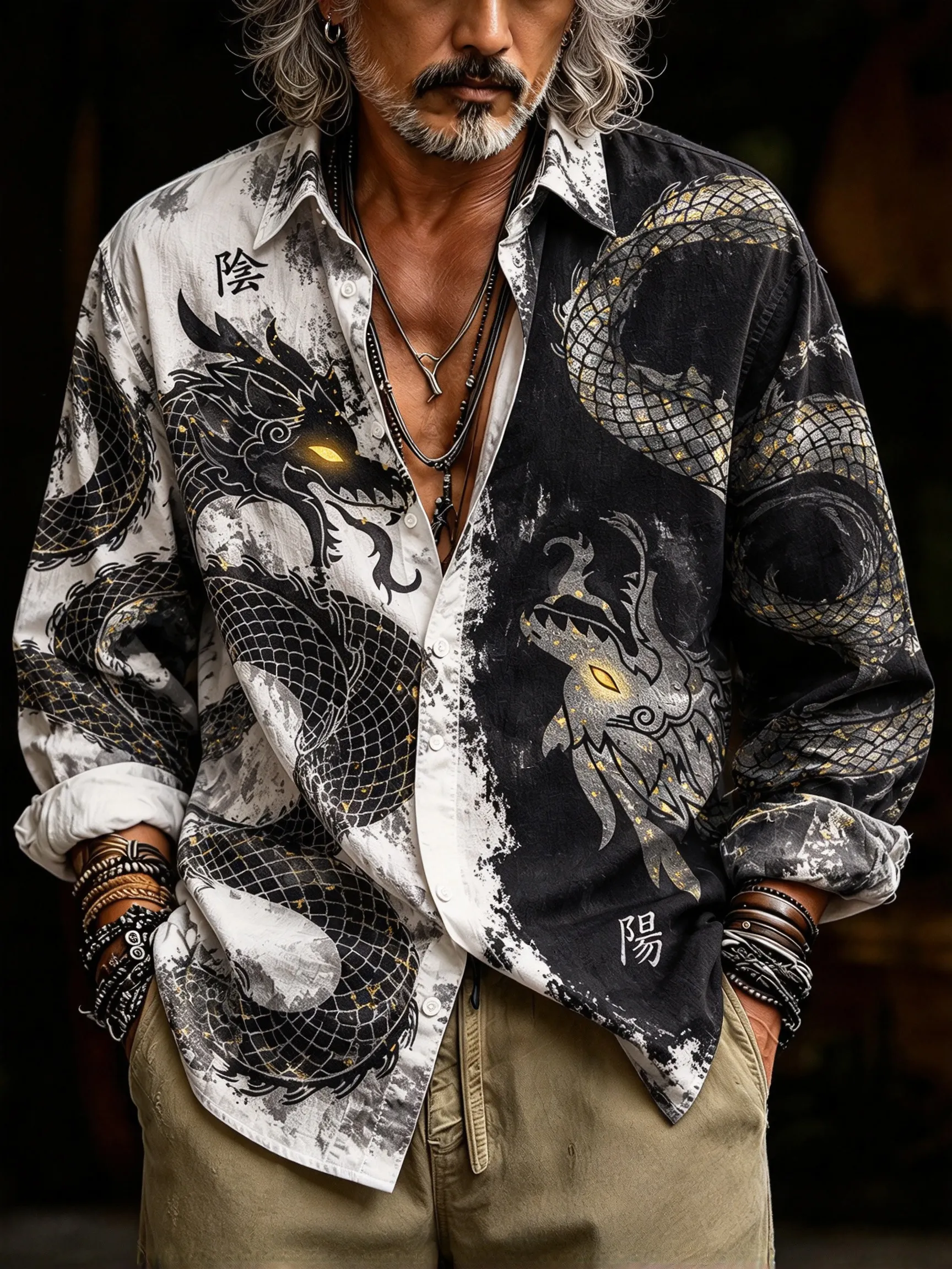 Men's Vintage Dragon Print Shirt