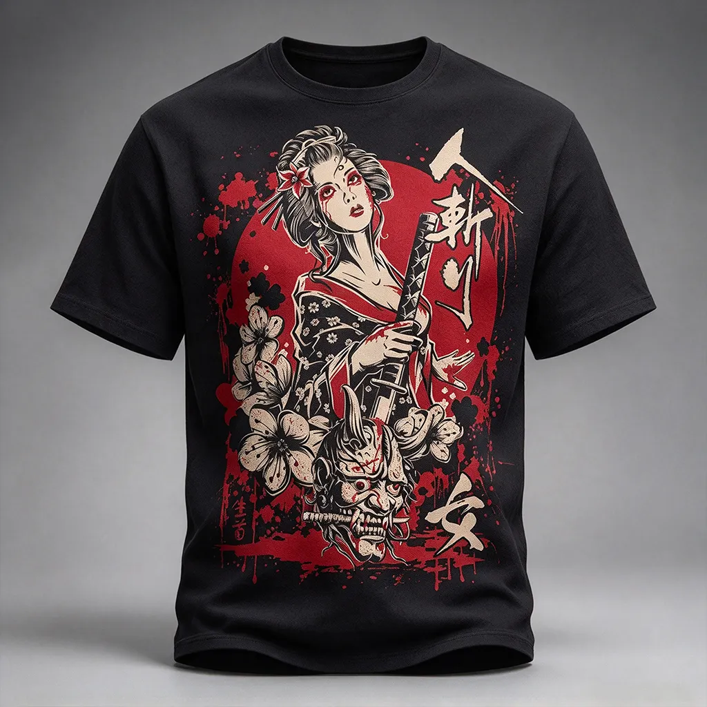 Men's Vintage Japanese Ninja Art Graphic Casual T-shirt