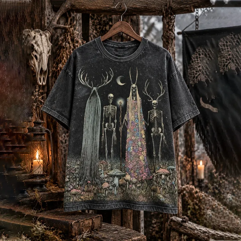 Men's Halloween Hippie Style Skull Print Short Sleeve T-shirt