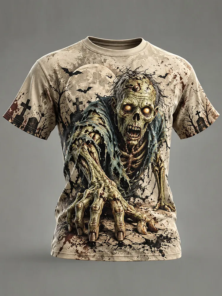 Men's Vintage Graveyard Zombie Crawl Halloween Graphic T-shirt