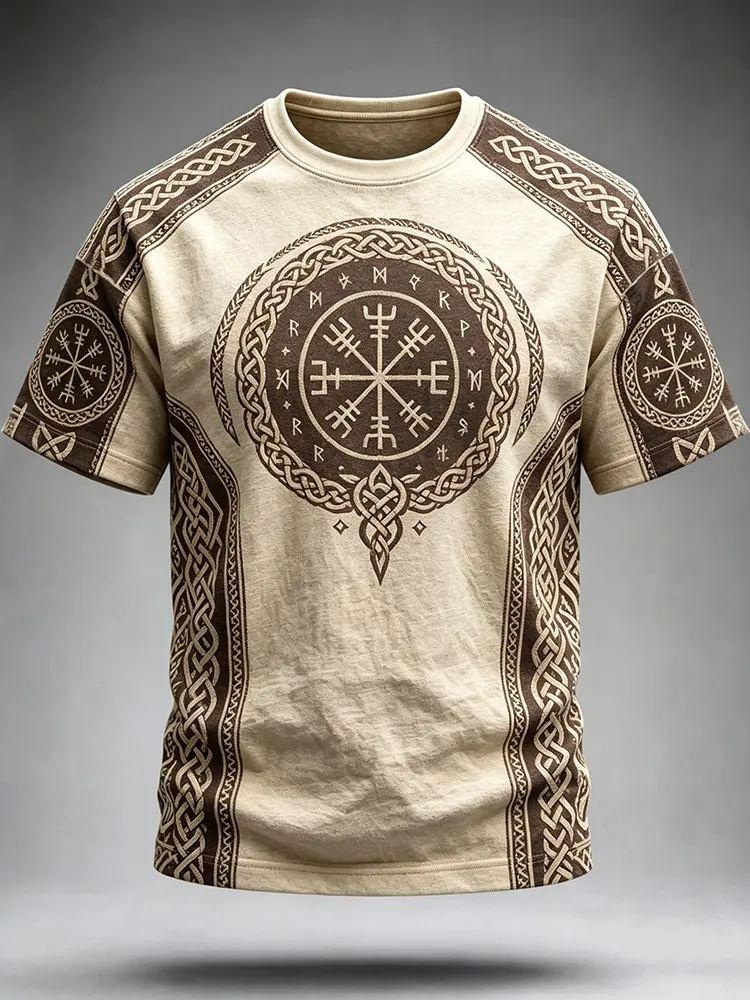 Men's Vacation Viking Ethnic Print Crew Neck Short-sleeved T-shirt