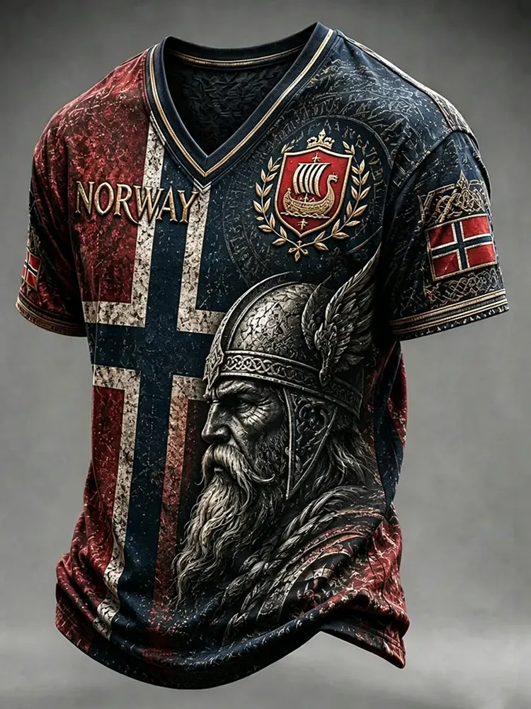 Men's Retro Norway Nordic Style Print Casual T-shirt