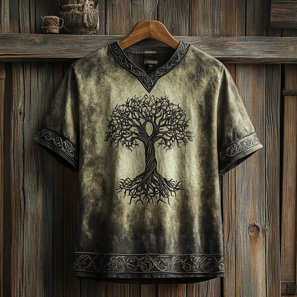 Men's Viking Celtic Knot Art Linen V-neck T Shirt