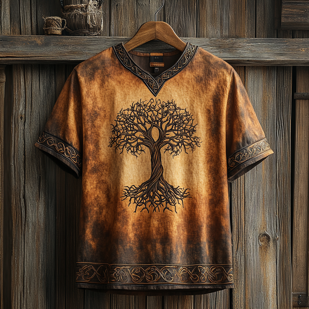 Men's Viking Celtic Knot Art Linen V-neck T Shirt