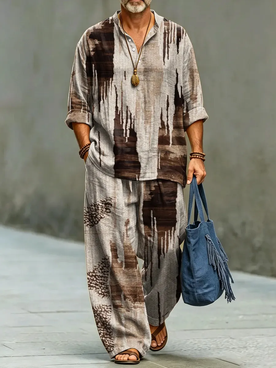 Men's Abstract Geometric Art Print Shirt And Pants Two Piece Set